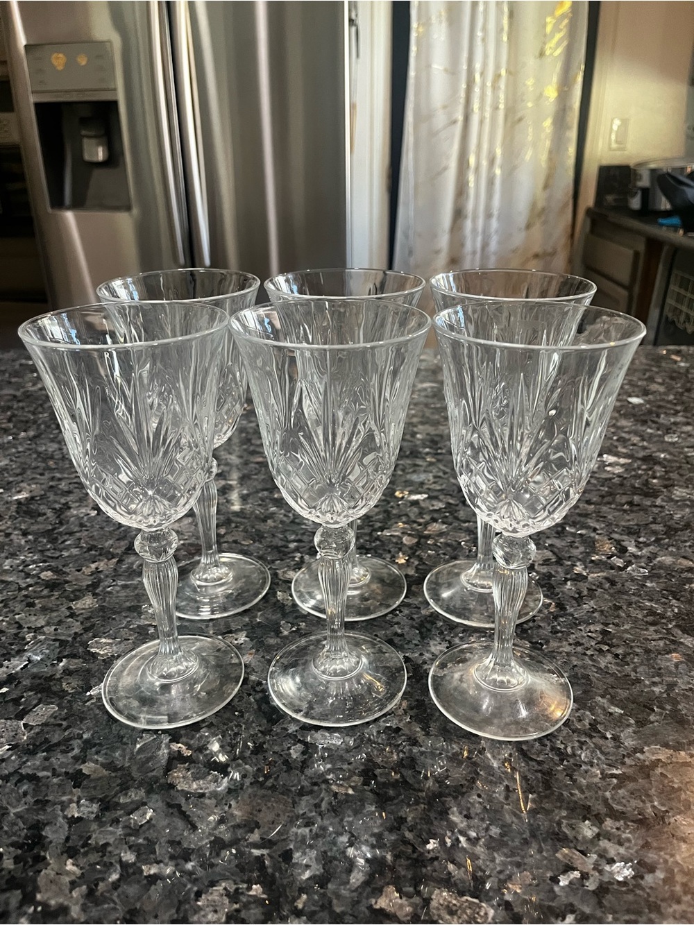 Set of‎ 6 RCR Cristalleria Italiana Crystal Wine Glasses Made in Italy Etched